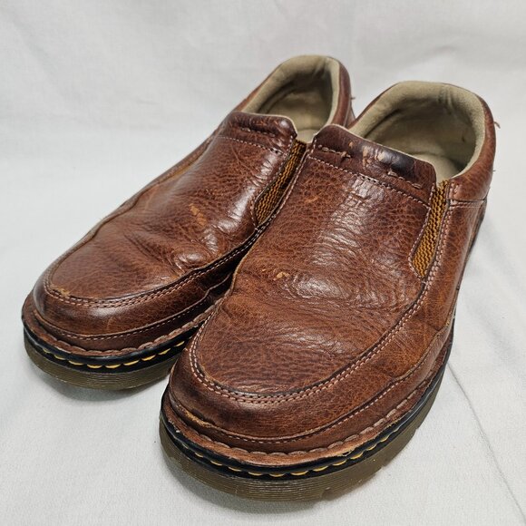 Doc Dr. Martens Slip On Loafers 8B79 Brown Leather Shoes Size MEN 9 W 10 UK 8 - Picture 1 of 12